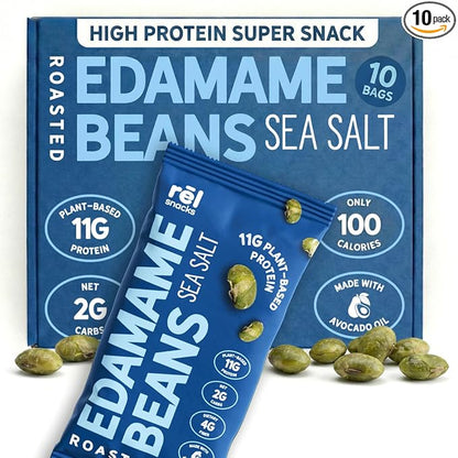 Rel Snacks Sea Salt Roasted Edamame Beans – High Protein, Low Carb Snack (11g Protein) – Keto, Vegan, Non-GMO – Made with Avocado Oil – 10 Pack, 0.9 oz