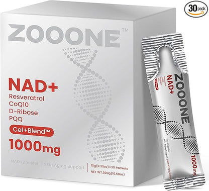 zooone NAD+ 1000mg Liquid Packets Supplement - Premium Nicotinamide Riboside & Resveratrol for Cellular Energy,Advanced NAD Booster for Men & Women (30 Pocket)