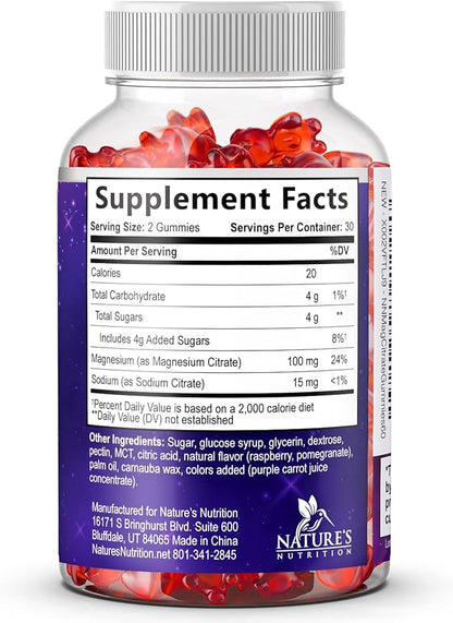 Magnesium Citrate Gummies for Adults & Kids - High Absorption Magnesium Supplements - Premium Calm, Relaxation, Muscle, Nerve, Bone & Heart Support - Great-Tasting Vegan Gummy Supplement - 60 Gummies