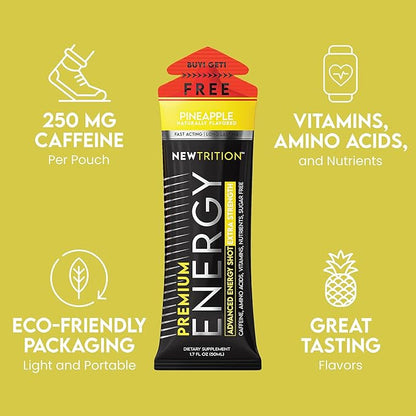 NewTrition® Extra Strength Energy Shots, 1.7 fl oz - 250mg Caffeine with Vitamin B & Amino Acids, Sugar-Free, Zero Calorie Vitamin Energy Drink for Focus & Endurance (Pack of 6, Pineapple)
