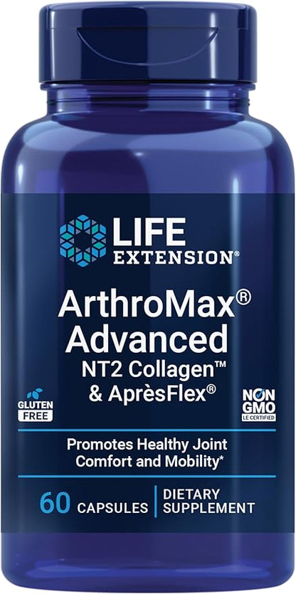 Life Extension ArthroMax® Advanced NT2 Collagen™ & AprèsFlex®, glucosamine sulfate, Boswellia (Indian Frankincense), Joint Health, Mobility, Gluten-Free, Non-GMO, 60 Capsules