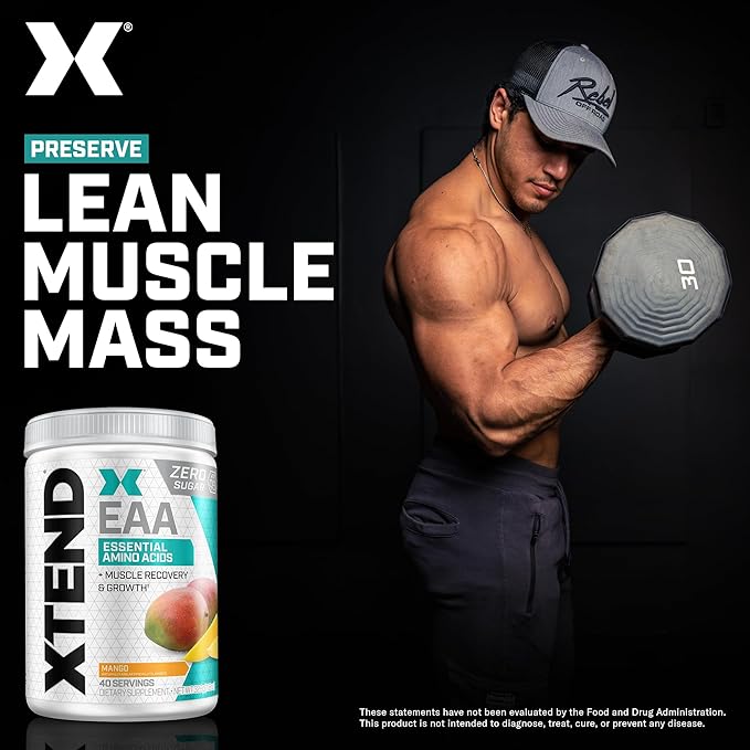Xtend Scivation EAA + BCAA Powder | Muscle Recovery & Lean Muscle Growth | 9 Essential Amino Acids for Intra Workout or Post Workout Recovery | 10g EAAs Per 2 Servings | Mango 40 Servings
