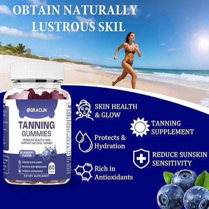 Tanning Gummies - Self Tan Supplement That Work Fast Without Sun - Daily Oral Chews with Beta Carotene Astaxanthin Lycopene & Vitamins for Skin Health Glow Up Sunless Tan - Vegan Sugar Free