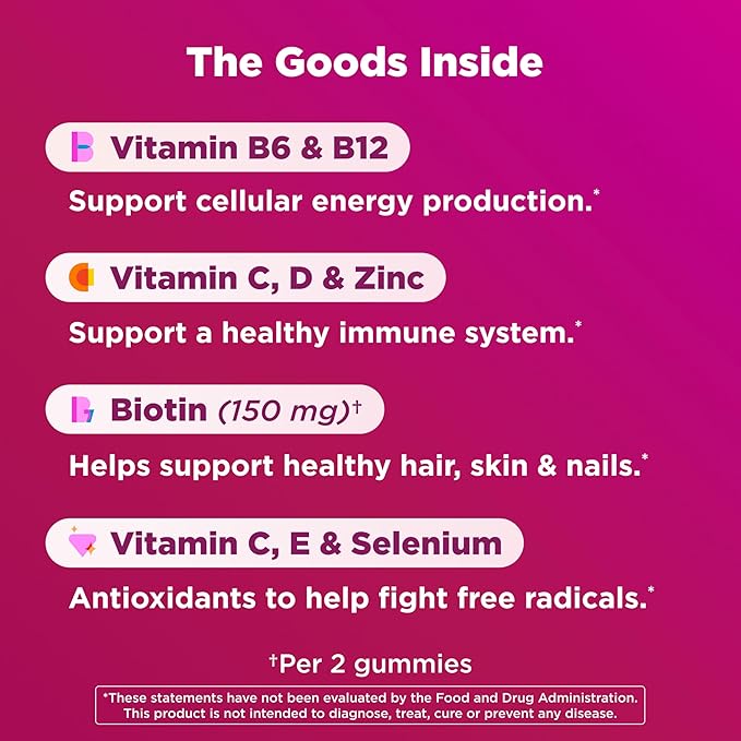 OLLY Women's Multivitamin Gummy, Vitamins A, D, C, E, Biotin, Folic Acid, Adult Chewable Vitamin, Berry Flavor, 45 Day Supply - 90 Count