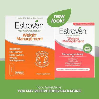 Estroven Weight Management for Menopause Relief - 30 Ct. - Clinically Proven Ingredients Help Manage Weight, Provide Night Sweats & Hot Flash Relief* Drug-Free & Gluten-Free Caplets