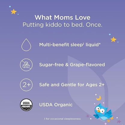 Hyland's Kids Melatonin-Free Organic Sleep Calm & Immunity Liquid, Sugar-Free with Magnesium, Vitamin D, Zinc & Elderberry, Promotes Sleep & Supports Immune Health, Ages 2+, Grape Flavor, 4 Fl. Oz.