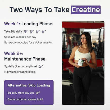SteelFit Creapure Pure Creatine Monohydrate Powder for Men & Women, Grape - Flavored Creatine Gym Workout Supplements for Lean Muscle Gain, Brain Health & Strength Building - 30 Servings