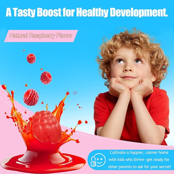 Saffron for Kids, Saffron Extract, Magnesium Glycinate, Omega-3, L-Theanine, Holy Basil, Rosemary, B6, D3 for Calm, Focus, Happy Mood, Cognition, Sleep, Sugar Free, 90 Gummies