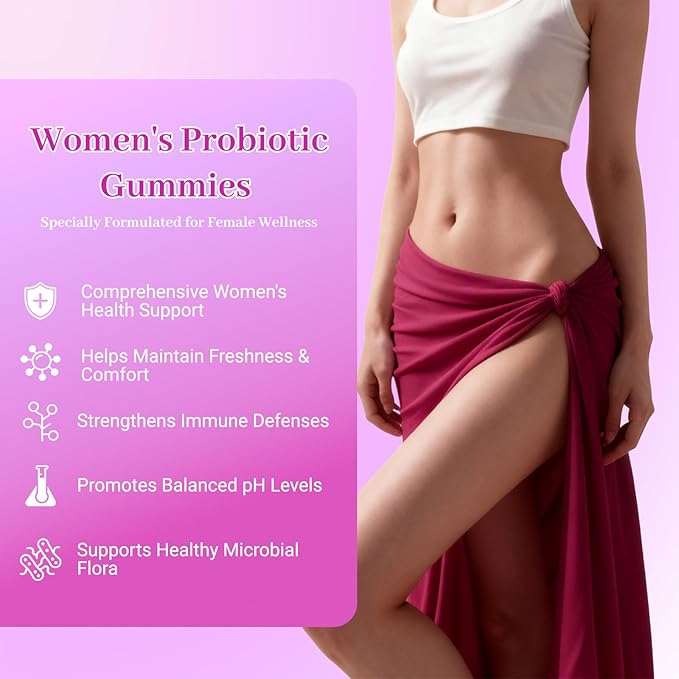 Her Juicy Feminine Probiotics Gummies for Women with Slippery Elm, Prebiotics & Lactobacillus - for pH Balance & Digestive Health, Tropical Pineapple Flavor, 60 Count