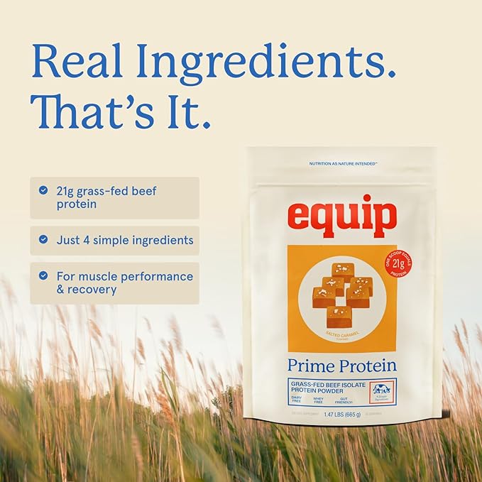 Equip Foods Prime Protein Powder | Clean, Grass Fed Beef Protein Powder, Carnivore Protein Isolate | Paleo, Keto Friendly, Gluten & Dairy Free, Helps Build & Repair Tissue| 30 Servings, Salted Caramel