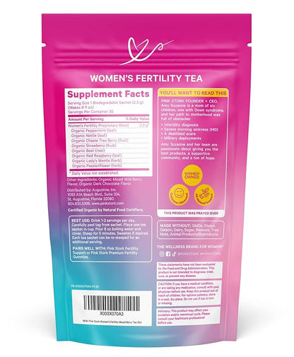 Pink Stork Organic Fertility Tea for Women | Fertility Supplements for Women with Chaste Tree Berry (Vitex) + Red Raspberry Leaf | Hormone Balance Herbal Tea for Conception Support | USDA Organic, Caffeine Free - Mixed Berry, 15 Sachets
