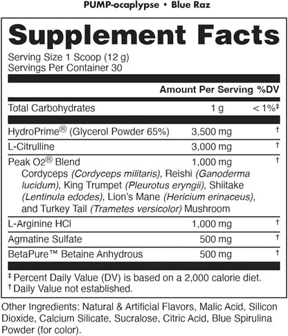 Pump-ocalypse Blue Raz | Nitric Oxide and L Arginine Supplement with Citrulline Malate, GlycerPump | Ultimate N.O. Booster | Lean Muscle Support for Blood Flow, Vascularity, Hydration and Endurance