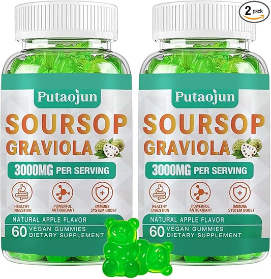 Soursop Graviola Gummies | 2000mg Soursop Leaves Extract for Digestive, Cell Support, Immune Support and Antioxidant | High-Absorption | Soursop Fruit for Adults | Non-GMO, Vegan, 120 Gummies