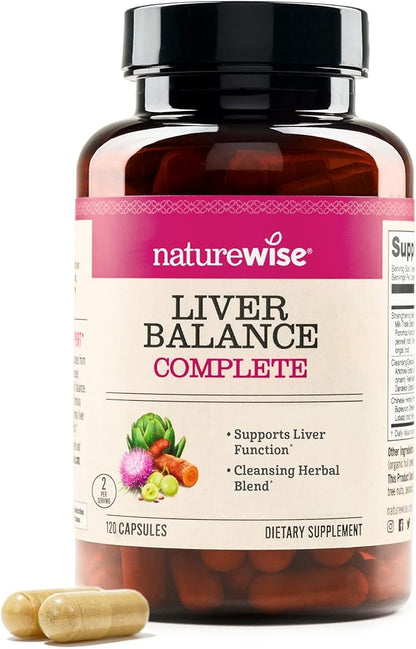 NatureWise Liver Balance Detox Supplement - Triple Repair Formula with Milk Thistle, Dandelion, Turmeric, Artichoke, Reishi Mushroom & Kudzu, - Vegan - 120 Capsules[60-Day Supply]