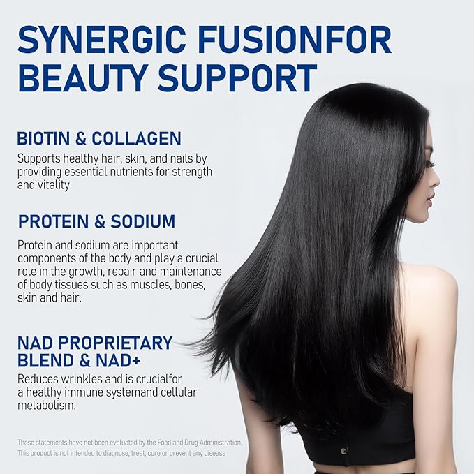 Biotin Supplement for Supports Healthy Hair, Skin & Nails, Hair Growth Vitamins for Women & Men with 1000mcg Biotin, 1000mg NAD+, Collagen, Sodium, Non-GMO & No Gluten 20 Servings