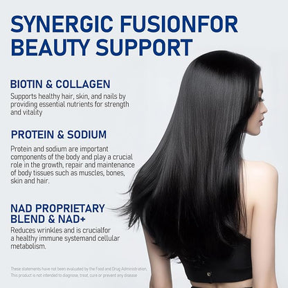 Biotin Supplement for Supports Thicker, Fuller Hair, Skin & Nails, Hair Growth Vitamins for Women and Men with 1000mg Biotin, 1000mg NAD+, Collagen, Sodium Non-GMO, 40 Servings
