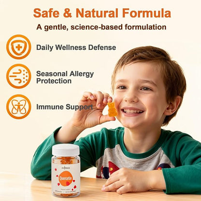 Quercetin 500mg Gummies for Kids – with Bromelain, Vitamin C & D3, Stinging Nettle & Licorice, Seasonal Balance & Body Defenses, Vegan, 120 Gummies