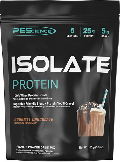 PEScience Isolate Whey Protein Powder, Gourmet Chocolate, 5 Servings, 100% Whey Protein Isolate, Low Carb, Fast Absorbing Post Workout Shake for Men and Women