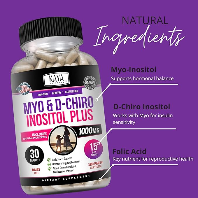 Kaya Naturals Myo & D-Chiro Inositol Plus Support for Women, Vitamin B8-30 Capsules