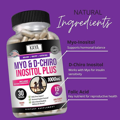 Kaya Naturals Myo & D-Chiro Inositol Plus Support for Women, Vitamin B8-30 Capsules