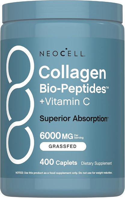 NeoCell Grass Fed Collagen Peptides | 400 Caplets | Types I & III Bio-Peptides | with Vitamin C | Superior Absorption Formula | for Women and Men