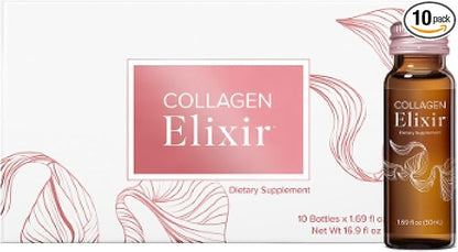 Isagenix Collagen Elixir - Drink with Marine Collagen Peptides - Support a Youthful Appearance with Vitamin C, Zinc & Biotin - 10 Bottles (1 Box)