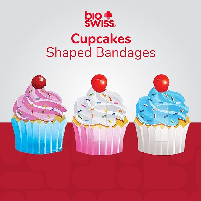 BioSwiss Bandages, Cupcake Shaped Self Adhesive Bandage Set, Latex Free, Sterile Wound Care, 24 Count
