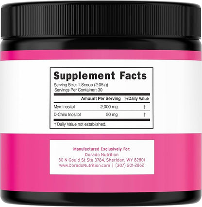 Myo-Inositol & D-Chiro Inositol Supplement Powder (2050mg Per Serving Ideal 40:1 Ratio Myo Inositol,30 Day Supply) For Hormone Balance for Women & Ovarian Health - Third Party Tested, Vegan & USA Made