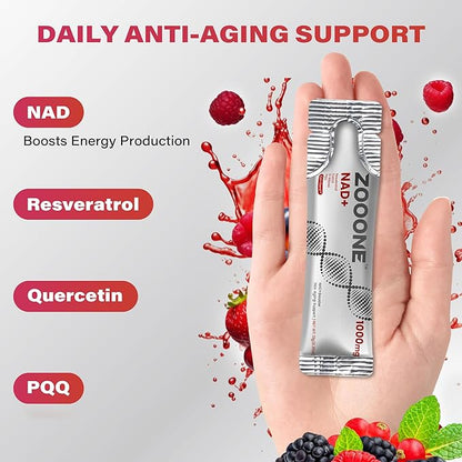 zooone NAD+ 1000mg Liquid Packets Supplement - Premium Nicotinamide Riboside & Resveratrol for Cellular Energy,Advanced NAD Booster for Men & Women (30 Pocket)