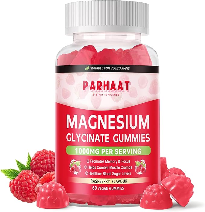 Magnesium Glycinate Gummies - Sugar Free Magnesium Potassium Supplement with Vitamin D, B6, CoQ10 for Calm Mood & Sleep Support - 60 Raspberry Chews