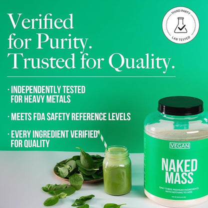 NAKED Vegan Mass - Chocolate Peanut Butter - 1,290 Calories, Nothing Artificial, All Natural Chocolate PB Weight Gainer Protein Powder, Non-GMO, Soy & Gluten Free - 8LB Bulk - 11 Servings