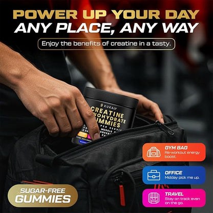 KUKALY Creatine Monohydrate Gummies for Men & Women, 9000MG Creatine Gummies Sugar Free Mixed Flavored with L-Taurine, BCAA 2:1, B12 B6 for Boost Strength, Focus & Endurance, Vegan, Non-GMO, 2 Bottle
