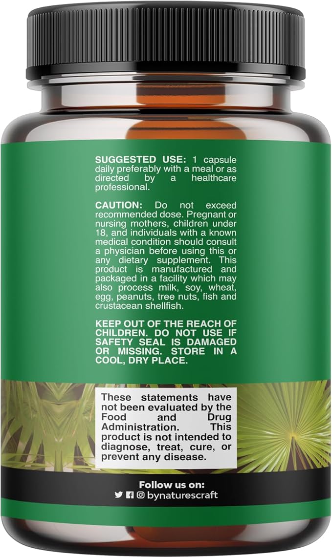 Natures Craft Saw Palmetto for Men with Beta Sitosterol - Saw Palmetto Extract Prostate Health Supplement for Men Bladder Control and Prostate Support - Restoring Hair Supplement - 200 Count