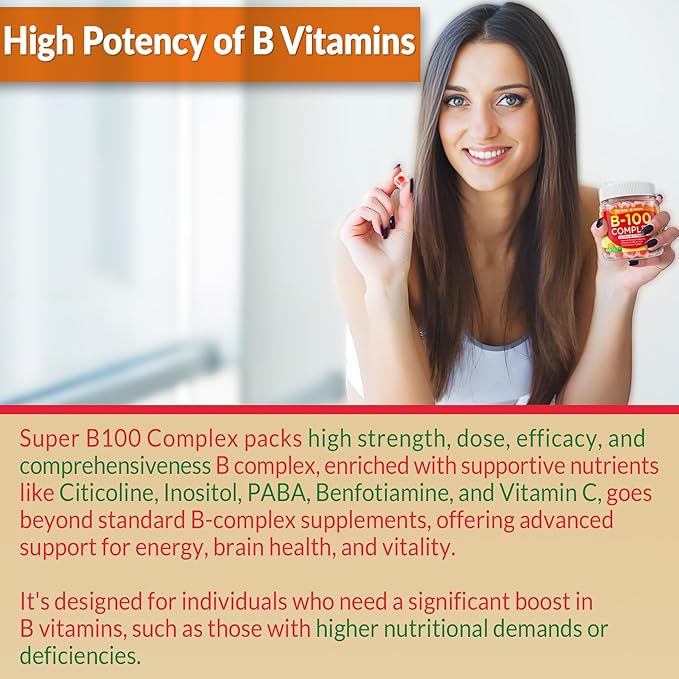 2 Pack Super Vitamin B Complex Gummies - Methylated B Complex for Women & Men, All B Vitamins, Methyl B12, Methylfolate, Vitamin C, Choline, Inositol, PABA for Energy, Brain & Immune, 0g Sugar, Vegan
