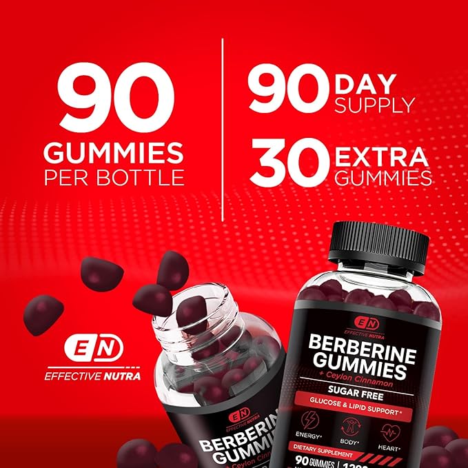 Effective Nutra Berberine Gummies with Ceylon Cinnamon | 1200mg Sugar-Free Formula for Blood Sugar & Metabolic Support | Natural Energy, Heart Health | Vegan, Non-GMO | 90 Count (45-Day Supply)
