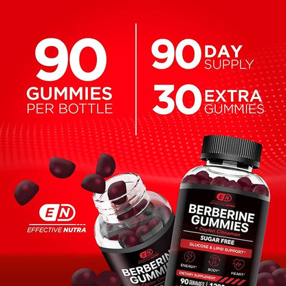 Effective Nutra Berberine Gummies with Ceylon Cinnamon | 1200mg Sugar-Free Formula for Blood Sugar & Metabolic Support | Natural Energy, Heart Health | Vegan, Non-GMO | 90 Count (45-Day Supply)
