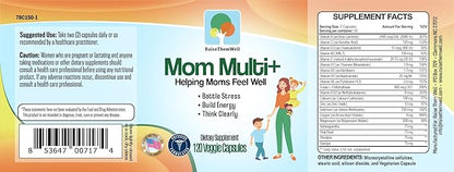 Raise Them Well Mom Multi+ Daily Multivitamin for Women with Active Folate, Adaptogens & Bacopa, Energy, Stress & Cognitive Support, 120 Veggie Capsules