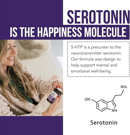 Organic 5-HTP - 200 mg | 99% 5HTP Concentration, Plus Cofactor Vitamin B6 & Lion’s Mane | Water Extracted from Organic Griffonia Seeds | Supports Mood, Cognition & Sleep (60 Capsules | 30 Servings)