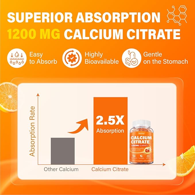 Calcium 1200 mg with Vitamin D3 Supplement for Adults - Calcium Gummies with 5000iu Vitamin D3, K2, B6, B12, Magnesium & Zinc - Calcium Supplement for Women Men - Easy to Digest, Vegan (2 pack)