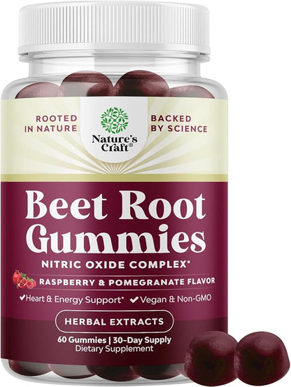 Flow Boosting Beet Root Gummies - Invigorating Beet Gummies for Adults Nitric Oxide Energy & Heart Health Support with Grapeseed Pomegranate & Vitamin B12 - Vegan Non-GMO & Gluten Free - 60 Count