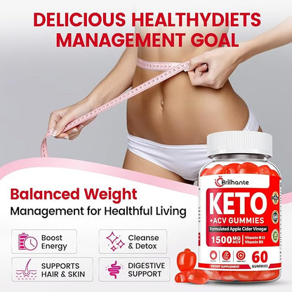 Keto ACV Gummies - Organic Apple Cider Vinegar Gummies Sugar Free,Contains Apple Cider Vinegar with Mother, Vitamin B12 & B6,Beetroot | Metabolism and Energy, Gluten-Free, Vegan-60 Count
