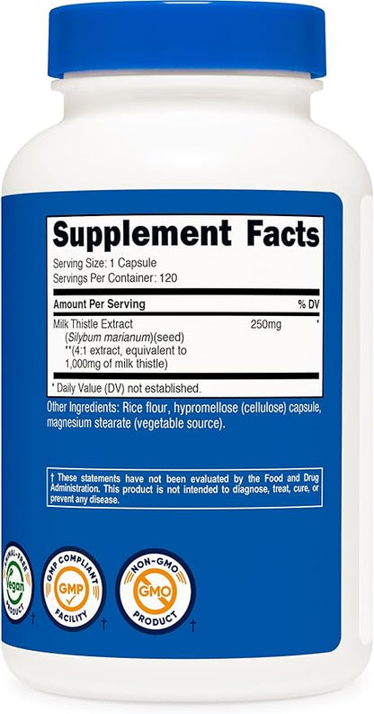 Nutricost Milk Thistle Extract 120 Capsules for 120 Servings Per Bottle - Vegan, Non-GMO and Gluten Free