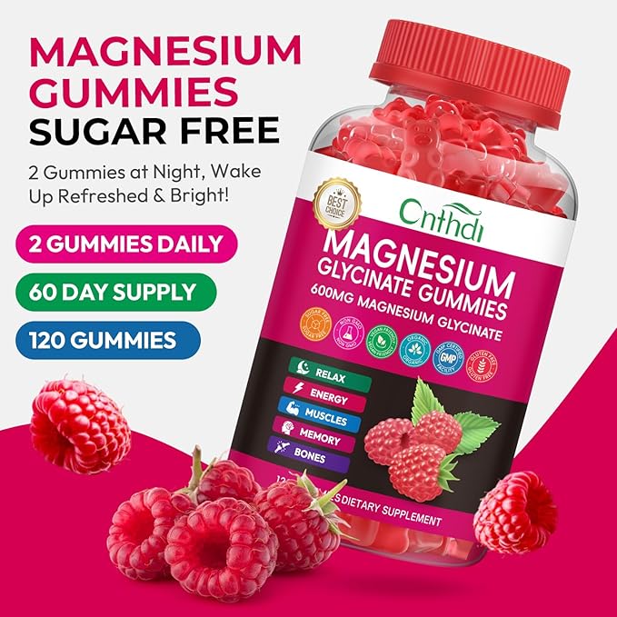 Magnesium Glycinate Gummies 600mg, High Absorption Magnesium Gummies, Black Currant Oil, Calcium, Vitamin B6, Sugar Free Chews for Adults & Kids Relaxation, Stress Relief, Night Rest