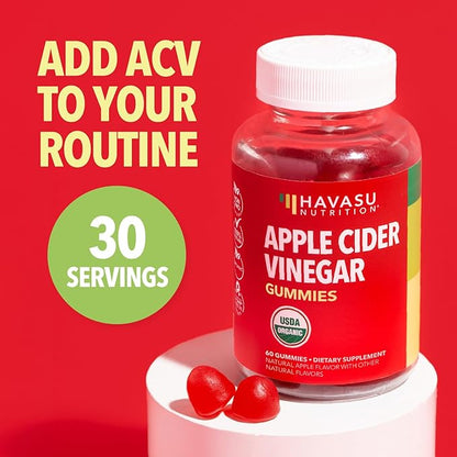 Apple Cider Vinegar Gummies - Organic ACV Vitamins for Digestive Health, Metabolism & Gut Support - 60 Count - Vegan, Non-GMO, Gluten-Free - Delicious Flavor & No Harsh Taste - 1 Month Supply