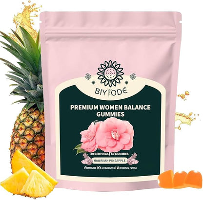 J-PRQ Premium Feminine Balance Gummies for Women's – Probiotic for Women, Hawaiian Pineapple Flavor, Supports Vitality & PH Balance - Vegetarian Friendly 60 Gummies