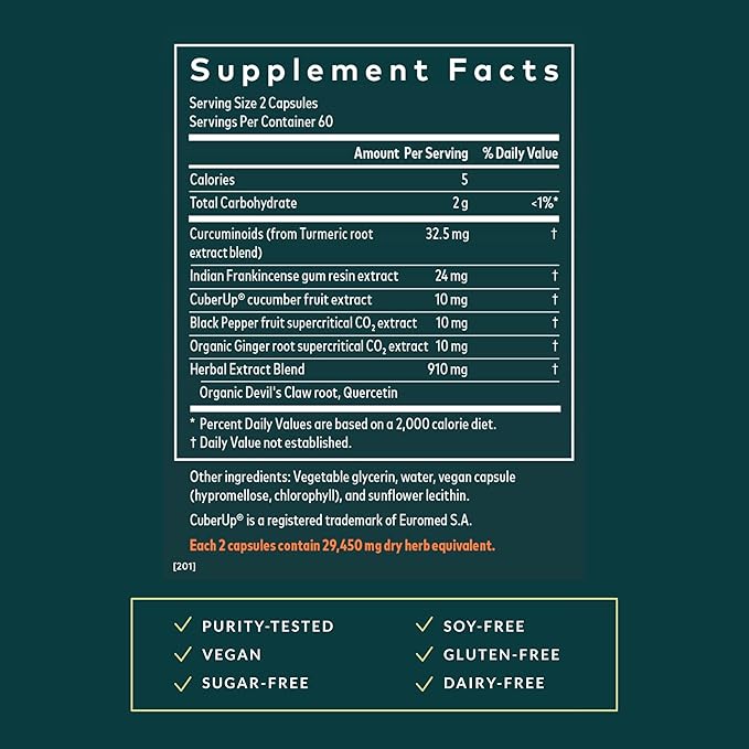 Gaia Herbs Turmeric Supreme Joint Health - Joint Support Supplement with Cucumber, Quercetin, Black Pepper, Ginger Root, Curcuminoids & More* - 120 Liquid Phyto-Caps (60 Servings)