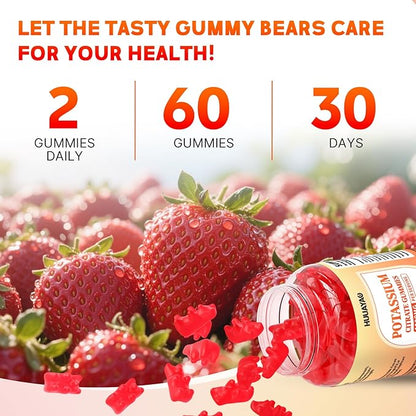 Potassium Citrate Gummies 1200mg for Adults, Women & Men Chewable Potassium Supplement for Muscle Health & Electrolyte Support Sugar Free, Strawberry Flavor, 120 Count