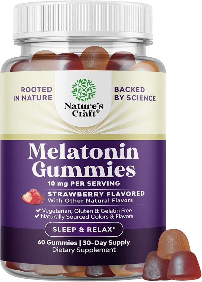 Melatonin Gummies 10mg per Serving - Fast Acting Tasty Sleep Gummies for Adults Extra Strength Melatonin 10mg for Adults Enhanced Sleep Quality & Duration - Non GMO & Vegan - 60 Ct