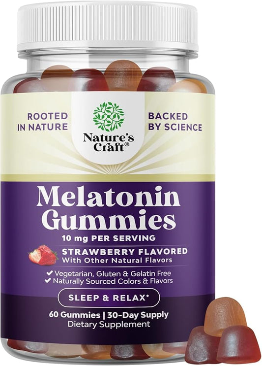 Melatonin Gummies 10mg per Serving - Fast Acting Tasty Sleep Gummies for Adults Extra Strength Melatonin 10mg for Adults Enhanced Sleep Quality & Duration - Non GMO & Vegan - 60 Ct