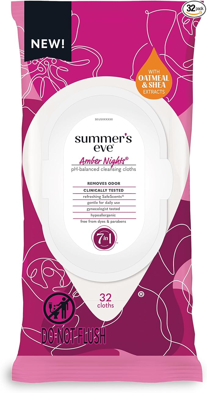 Summer's Eve Amber Nights Daily Refreshing Feminine Wipes, Removes Odor, pH Balanced, 32 count